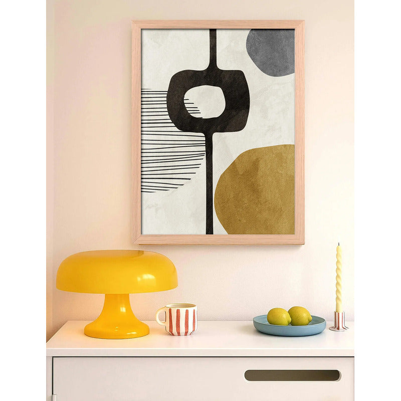 Cuadro Dormitorio Living Boho Abstracto Tonos Terrosos Oak Marco Marrón Claro