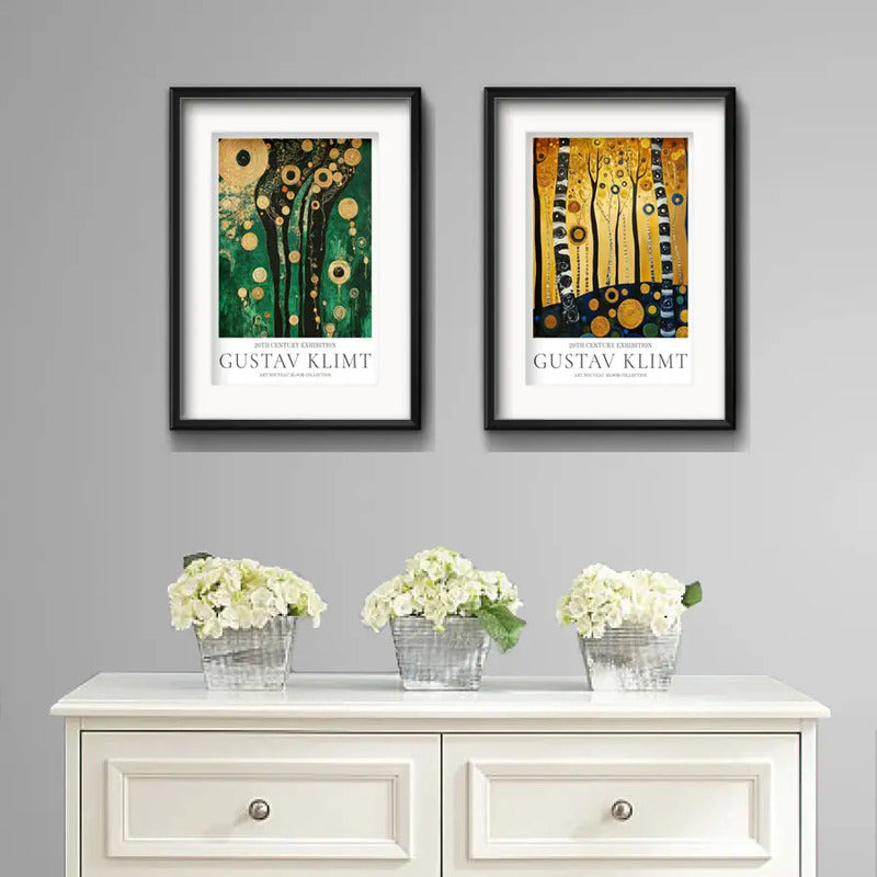 Set 2 Cuadros Gustav Klimt Árbol De La Vida Con Paspartú Marco Negro