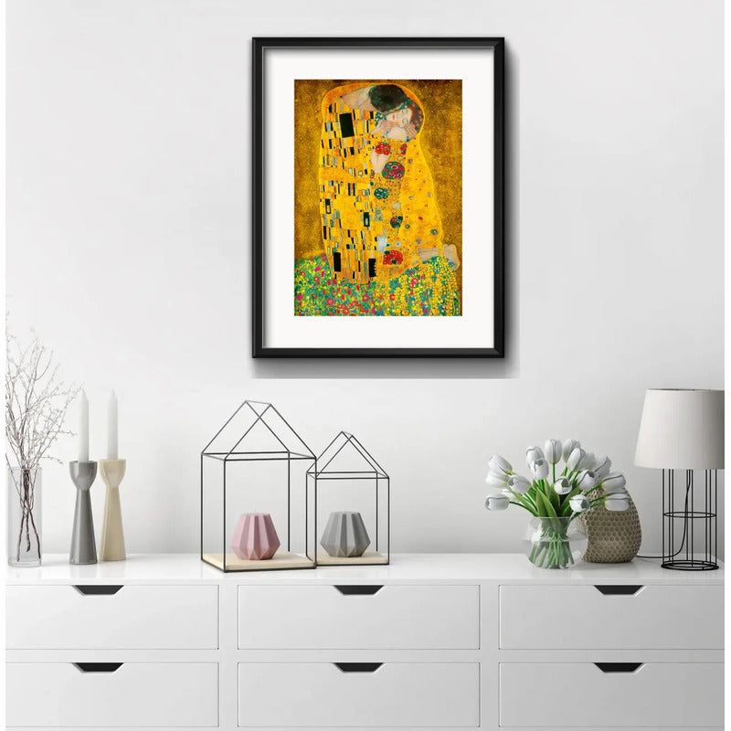 Cuadro Gustav Klimt El Beso Kiss Arte 53x43cm Con Paspartú Marco Negro