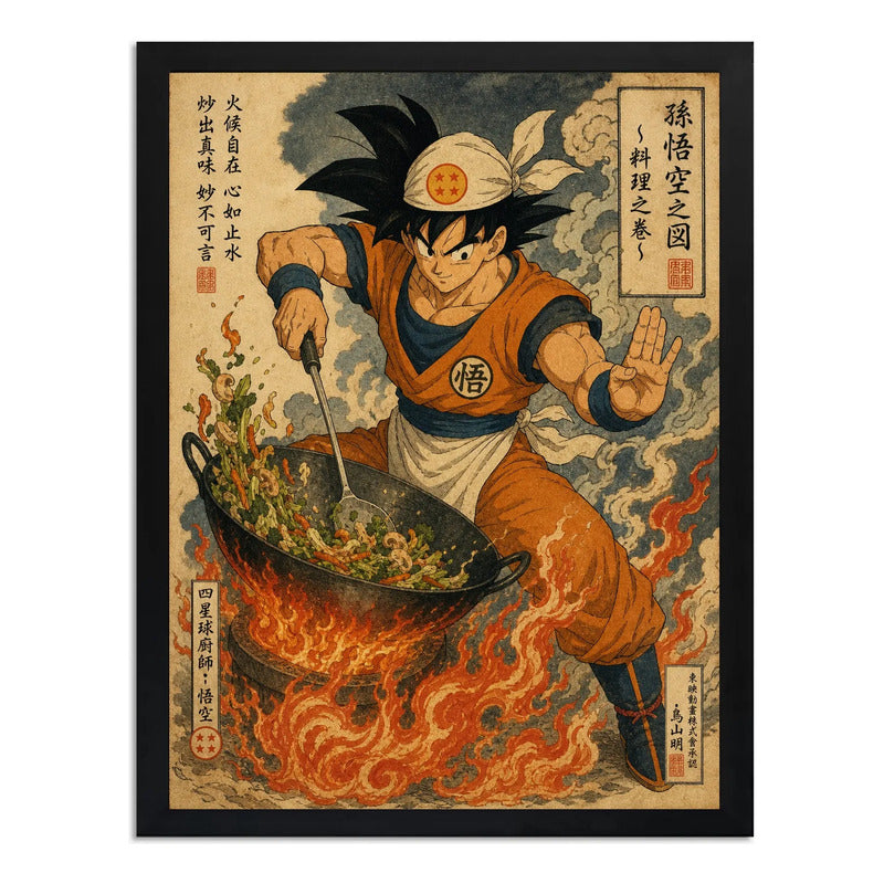 Cuadro Goku Cocinando Ramen Comida Arte Japones Cocina Anime Marco Negro