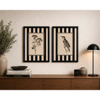 Set 2 Cuadros Living Dormitorio Hojas Aves Tonos Neutros Br2 Marco Negro