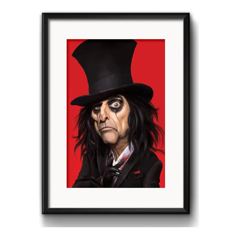 Cuadro Alice Cooper Pop Art Hard Rock Metal Con Paspartú Marco Negro