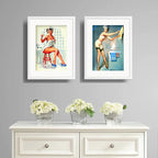 Set 2 Cuadros Pin Ups Baño Retro Decoracion Con Paspartú