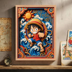 Cuadro Monkey Luffy Efecto 3d One Piece Anime Kids Japon Marco Madera Oak Madera Clara