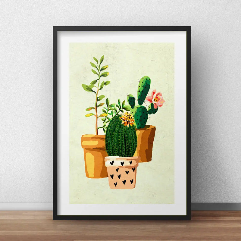 Cuadro Cactus Suculentas Pop Art Decoracion Con Paspartú