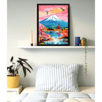 Cuadro Living Paisaje Onírico Flor Cerezo Sakura Arte Japón Marco Negro