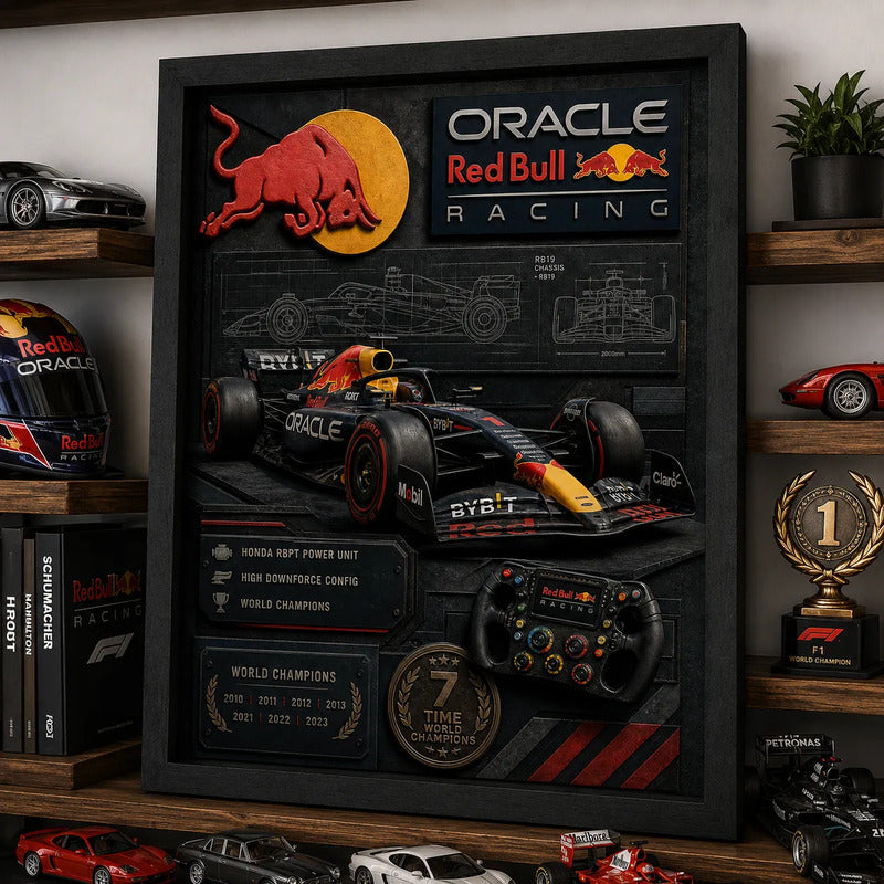 Cuadro Red Bull Formula 1 Auto Icónico Specs Efecto 3d Marco Negro