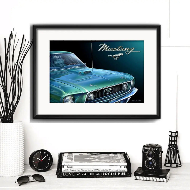 Cuadro Autos Antiguos Modelos Marcas Retro Arte Con Paspartu Ford Mustang Classic Con Marco Negro