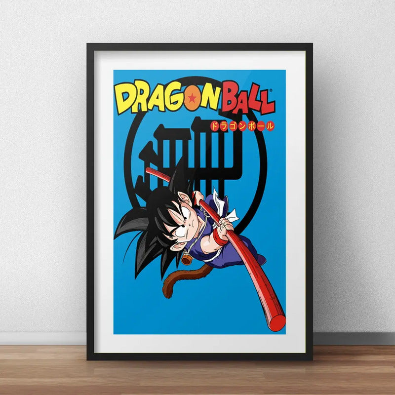 Cuadro Goku Dragon Ball Anime Mangá Geek Arte Con Paspartú Marco Negro