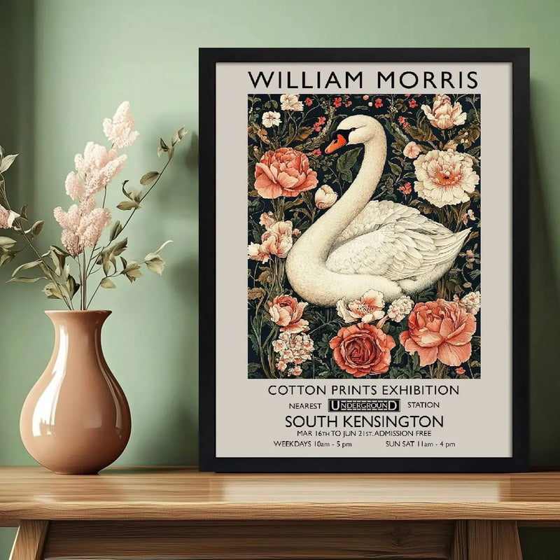 Cuadro Cisne Elegante De William Morris Arte Flores Botanico Marco Negro