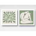 Set 2 Cuadros Living Dormitorio Matisse Beige Verde 33x33cm Marco Blanco