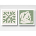Set 2 Cuadros Living Dormitorio Matisse Beige Verde 33x33cm Marco Blanco