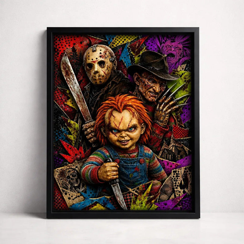 Cuadro Chucky Jason Freddy Krueger Pelicula Terror Efecto 3d Marco Negro