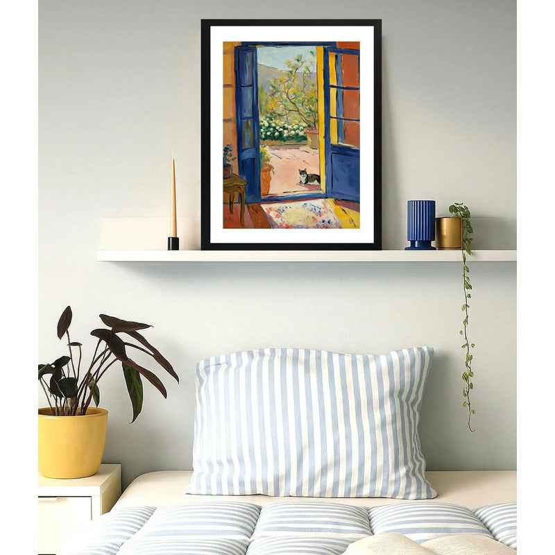 Cuadro Dormitorio Living Matisse Gato Puerta Azul Arte Marco Negro