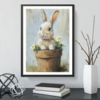 Cuadro Living Dormitorio Conejo Arte Maceta Flores Conejito Marco Negro