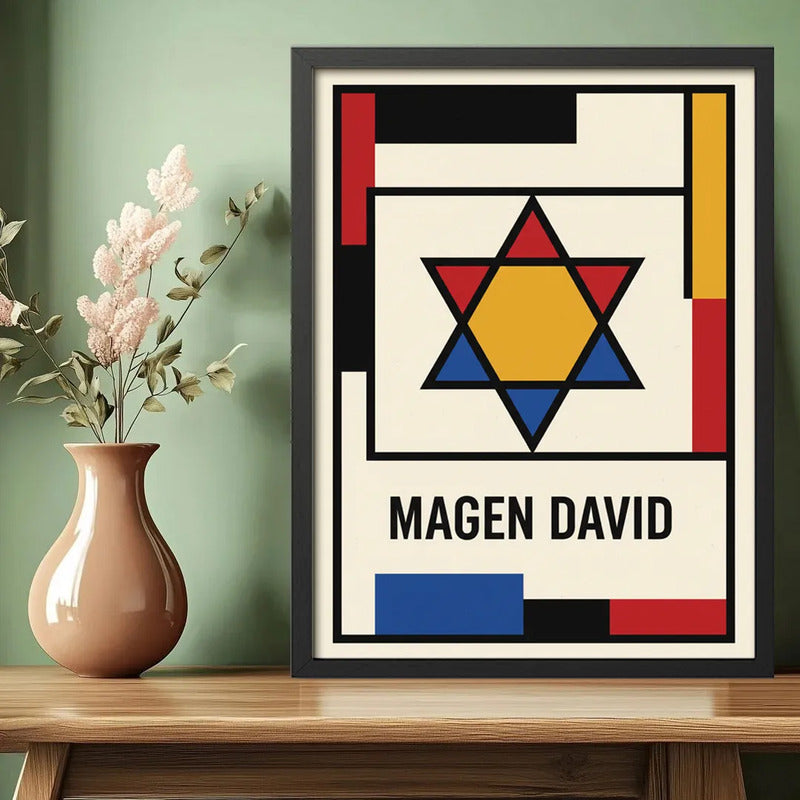 Cuadro Arte Judaico Magen David Estrella Arte Estilo Bauhaus Marco Negro