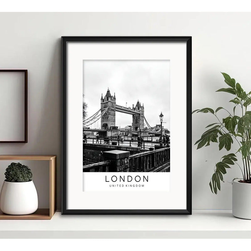 Cuadro Londres Uk Ciudad Blanco Y Negro Foto B2 Con Paspartú Marco Negro