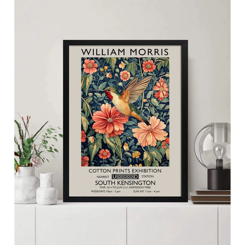 Cuadro Dormitorio Colibrí Y Flores William Morris Botanico Colibrí Y Flores William Morris 1 Marco Negro