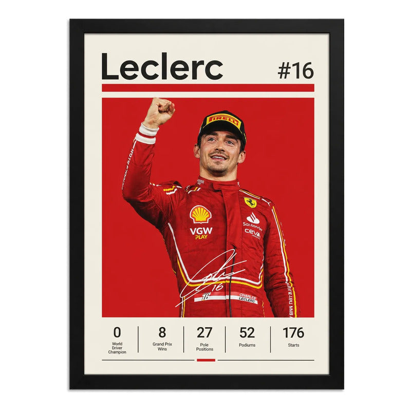 Cuadro Charles Leclerc Formula 1 Logros Signature Auto Marco Negro
