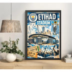 Cuadro Estadio Etihad Stadium Manchester City Futbol Retro Marco Negro