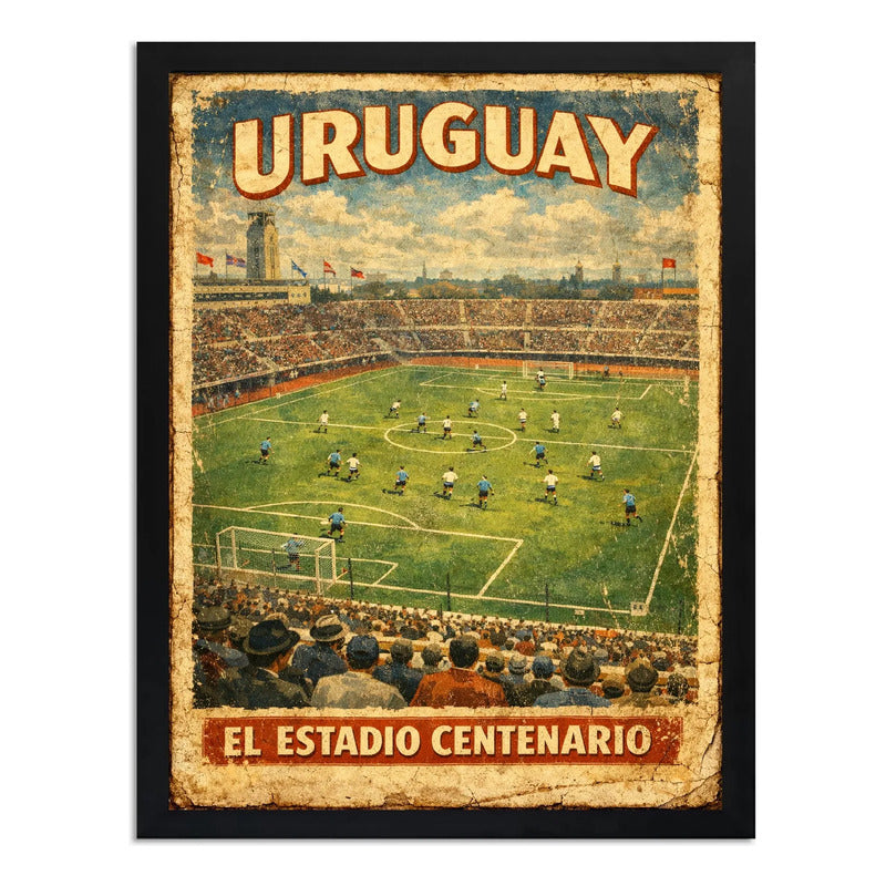 Cuadro Estadio Centenario Futbol Montevideo Uruguay Retro Marco Negro