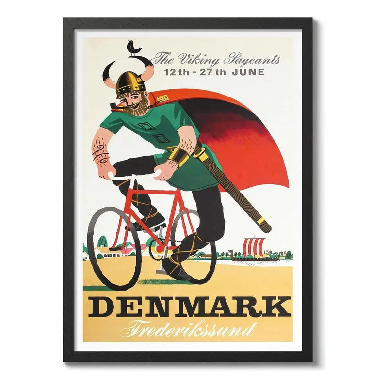 Cuadro Carrera Bicicleta Retro Vintage Bike Ciclismo Afiche Denmark The Viking Pageants 1936 Negro