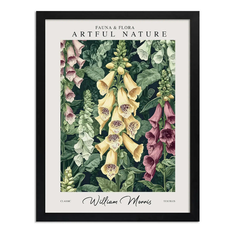 Cuadro Dormitorio William Morris Flores Dedaleras Botanico Marco Negro