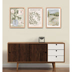 Set 3 Cuadros Románticos En Verde Botanica Tonos Suave Oak Marco Marrón Claro