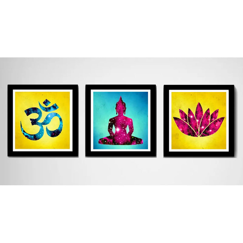 Set 3 Cuadros Buda Pop Art Zen Lotus Om Yoga Meditacion