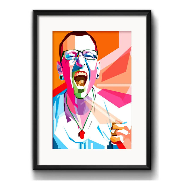 Cuadro Chester Bennington Pop Art Linkin Park Con Paspartú Marco Negro