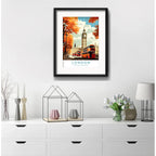 Cuadro Londres Uk Ciudad Bus Big Ben 53x43cm Con Paspartú Marco Negro