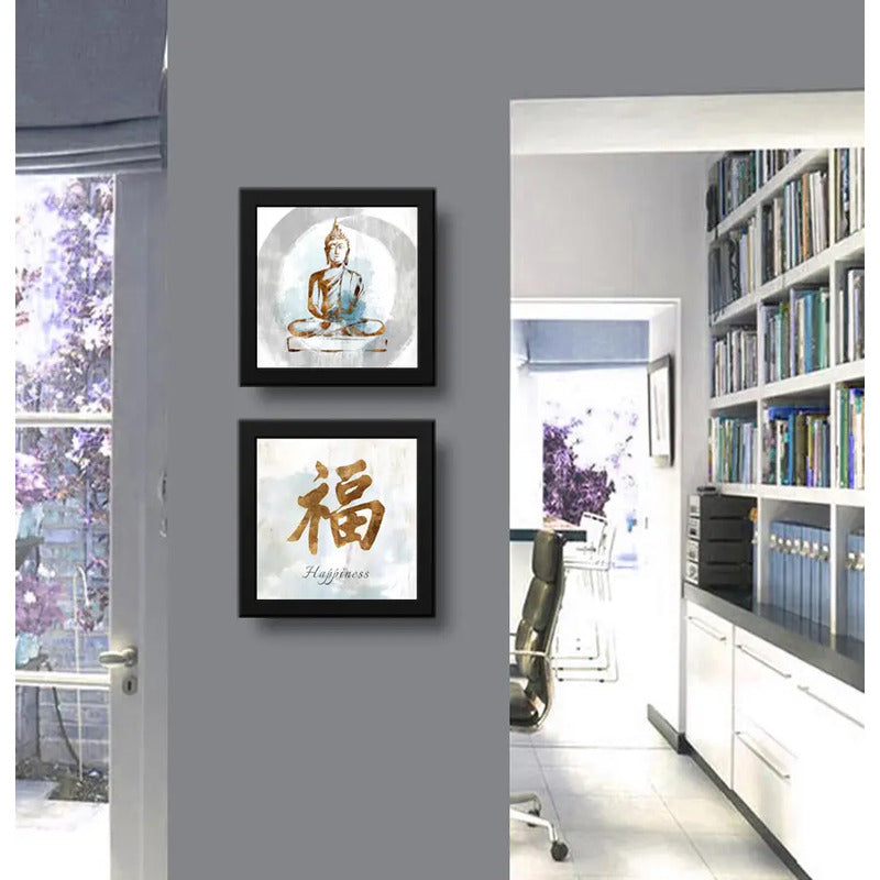 Set 2 Cuadros Buda Happiness Zen Decoracion Feng Shui Hogar