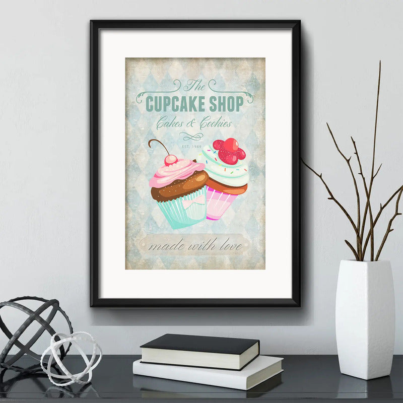 Cuadro Bake Frase Chef Cocina Cupcakes 2 Bakery Con Paspartu Marco Negro
