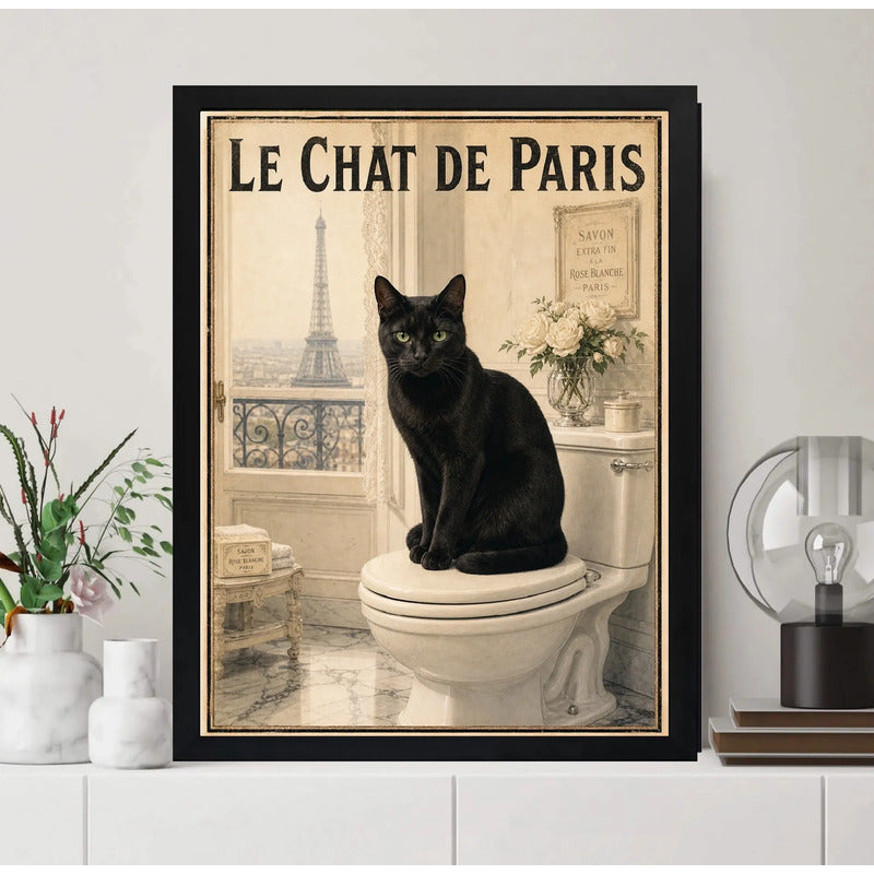 Cuadro Baño Le Chat Noir Paris Torre Eiffel Gato Negro Arte Marco Negro