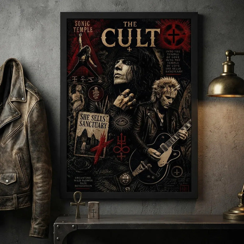 Cuadro The Cult Rock Gótico Album Sonic Temple Arte Vintage Marco Negro