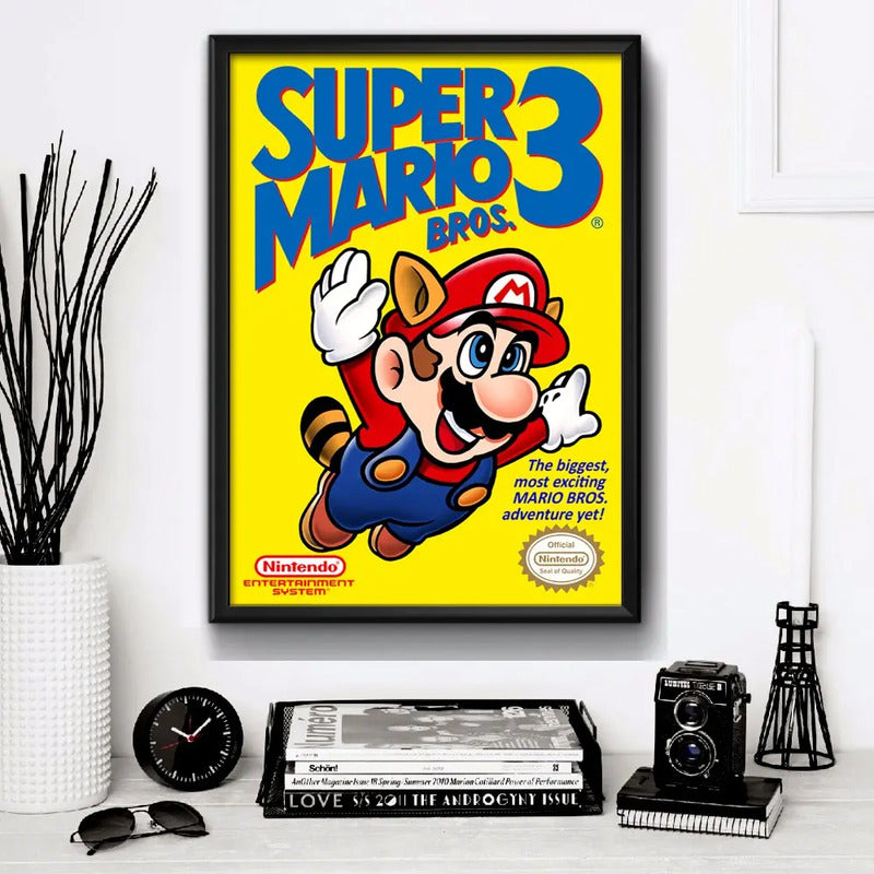 Cuadro Super Mario Bros 3 Super Nintendo Game Videojuego Bs5 Marco Negro