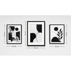Set 3 Cuadros Living Escalera Pasillo Abstracto Blanco Negro Marco Negro