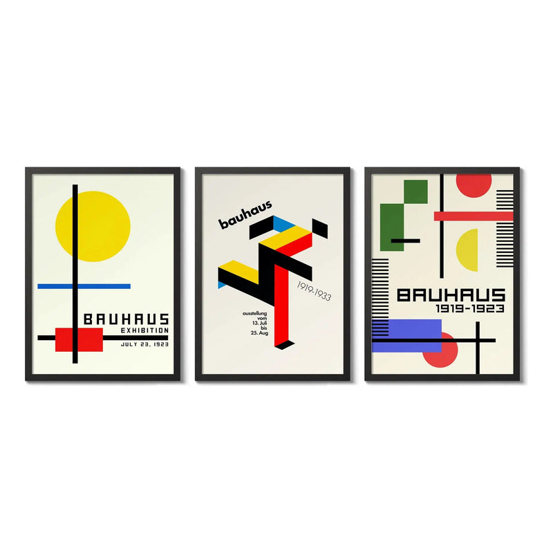 Set 3 Cuadros Bauhaus Arte Abstracto Geometricos 1919 1923 Marco Con Marco Negro