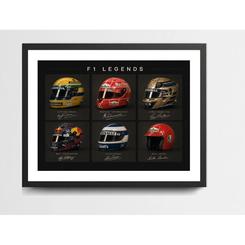 Cuadro Casco Formula 1 Auto Senna Schumacher Hamilton Prost Marco Negro