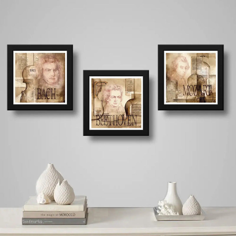 Set 3 Cuadros Beethoven Mozart Bach Art Música Clasica