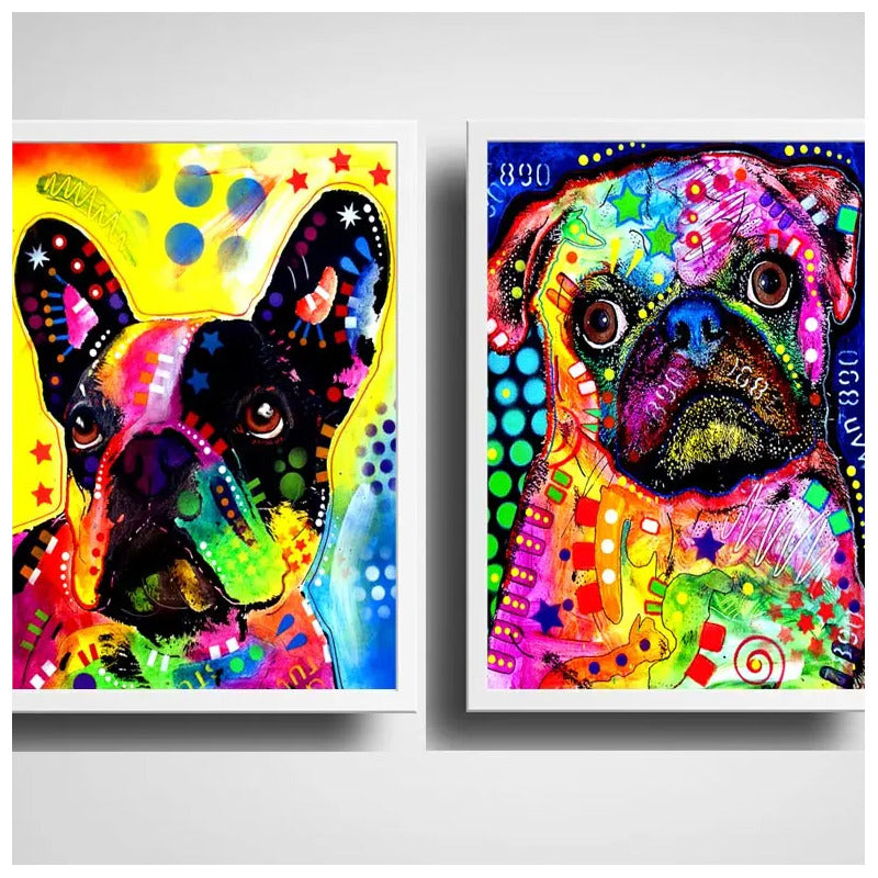 Set 2 Cuadros Perros Pop Art Pug Bulldog Mascota Pet Decora