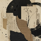 Cuadro Boho Abstracto Arte Japon Beige Negro Decora Living Marco Negro