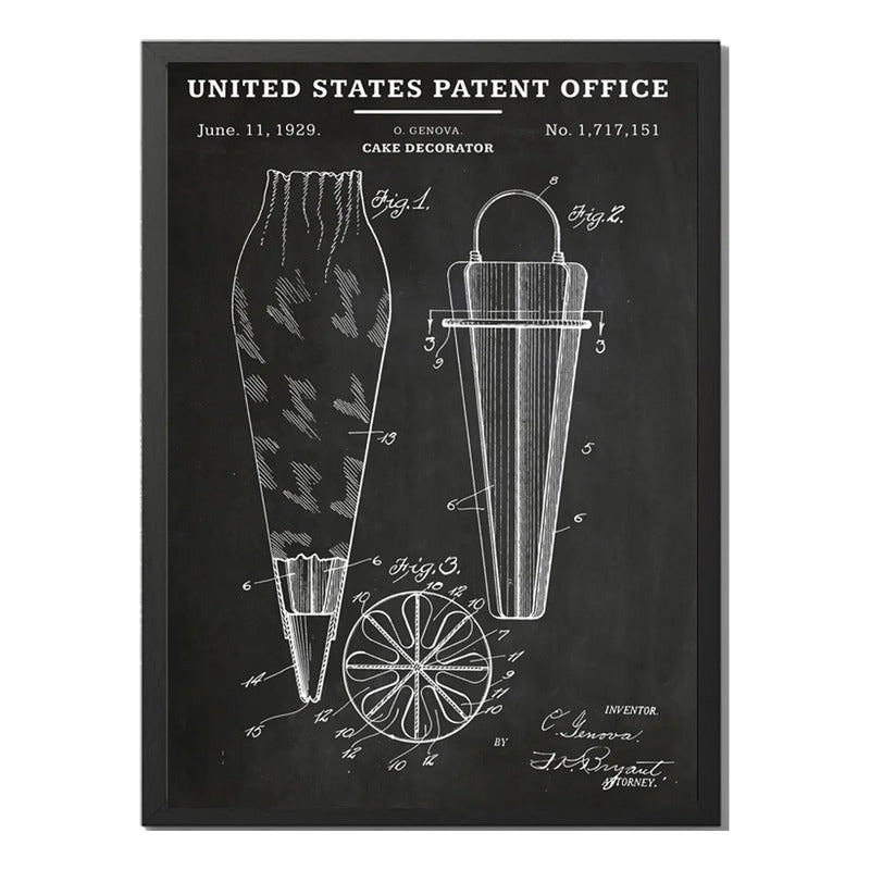 Cuadro Patente Decorador De Pasteles Bake Cocina Decoracion Marco Negro
