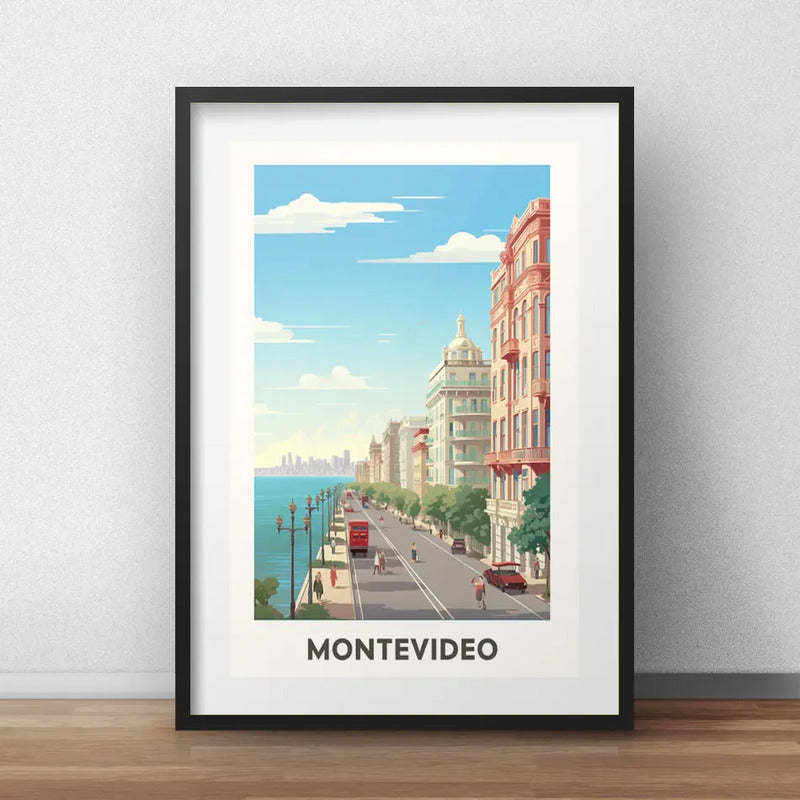 Cuadro Montevideo Retro Uruguay Rambla Playa Con Paspartú