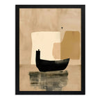 Cuadro Dormitorio Living Boho Abstracto Barco Tonos Neutros Marco Negro