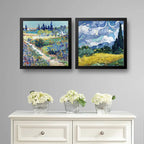 Set 2 Cuadros Van Gogh Jardín Arlés Y Campo Cipreses 33x33cm Marco Negro