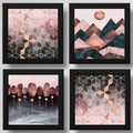 Set 4 Cuadros Abstracto Rose Gold Escandinavo Geometrico Art