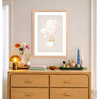 Cuadro Dormitorio Infantil Bebe Niño Oso Conejo Estrela Luna Oso Globo Volador Marco Madera Oak
