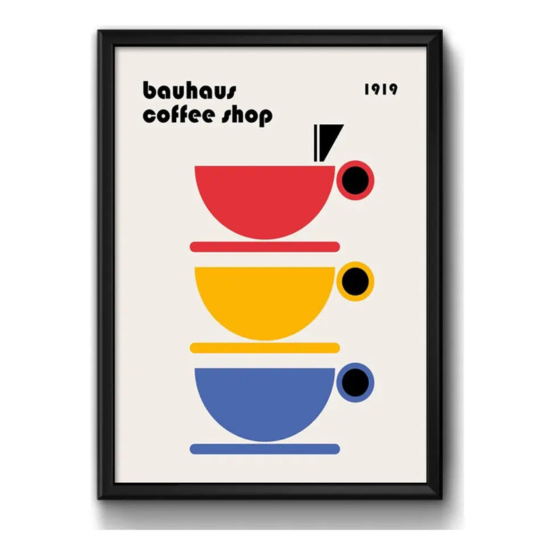 Cuadro Bauhaus Arte Objectos Formas Geometricas Colores Café 1 Marco Negro