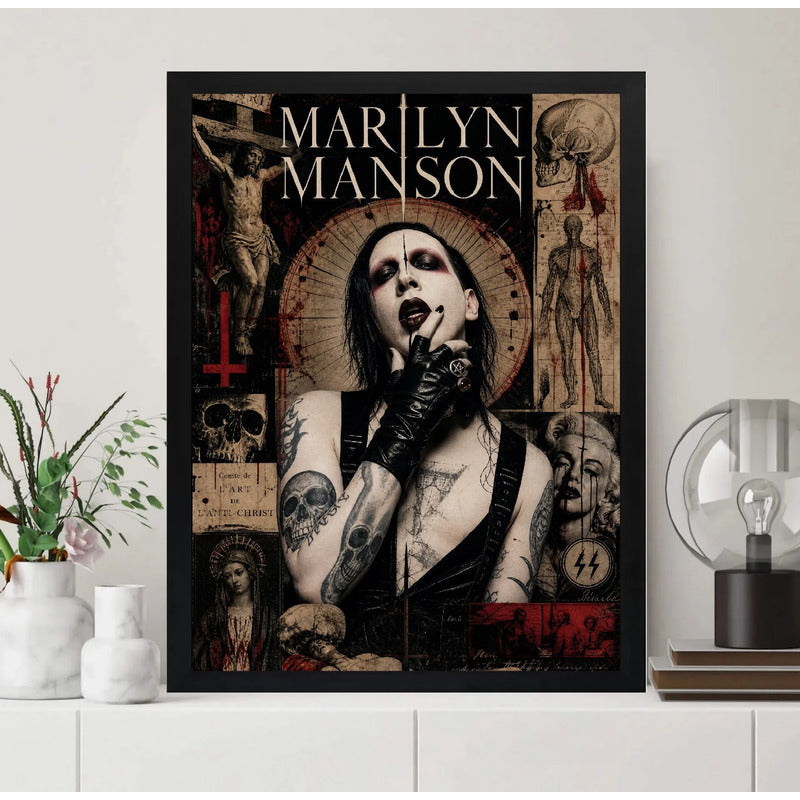 Cuadro Marilyn Manson Rock Metal Musica Album Decoracion Marco Negro